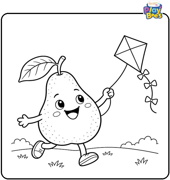 Happy Pear with a Kite Coloring Page