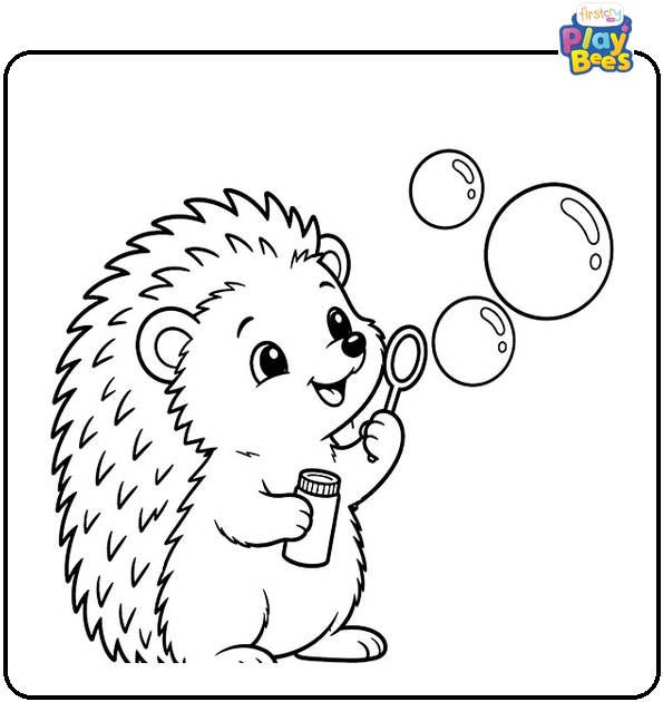 Hedgehog Blowing Bubbles Coloring Page