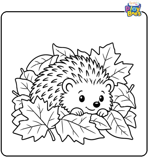 Hedgehog Buried in Leaves Coloring Page