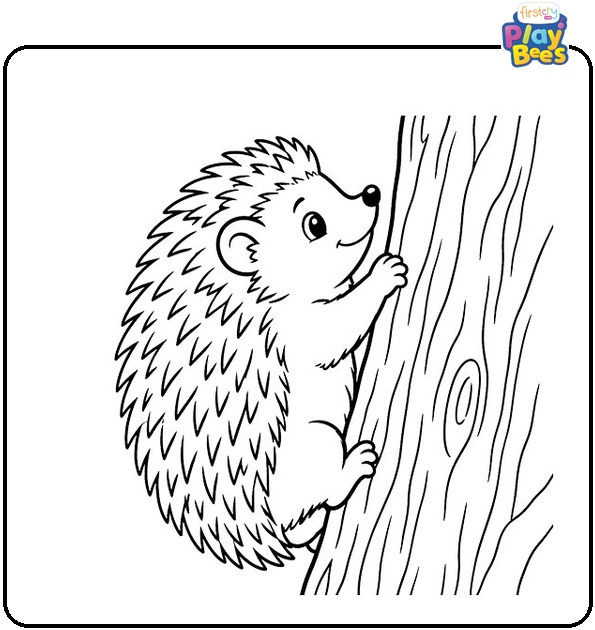 Hedgehog Climbing a Tree Trunk Coloring Page