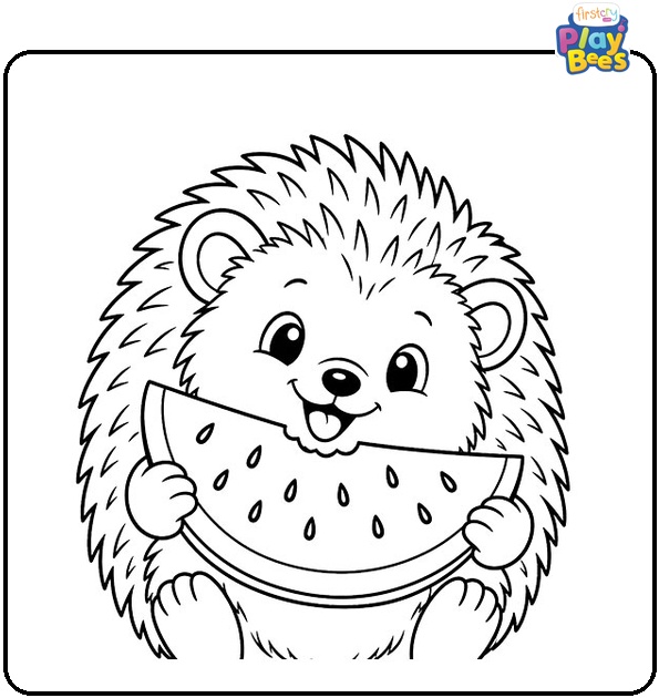 Hedgehog Eating a Watermelon Slice Coloring Page