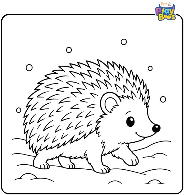 Hedgehog Walking through the Snow Coloring Page