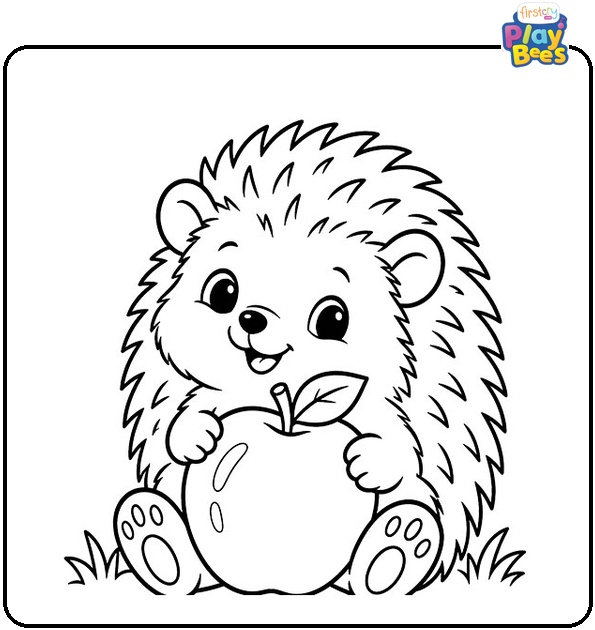 Hedgehog with an Apple Coloring Page