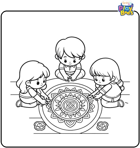 Kids Making Rangoli Coloring Pages