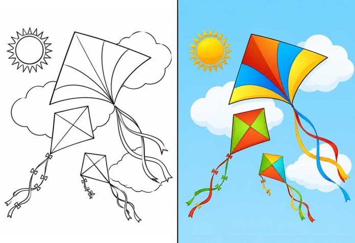 Kite Coloring Pages – Free Printable Worksheets & Pictures