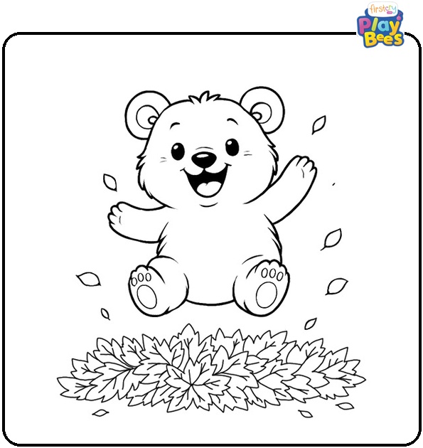 Little-Bear-Playing-in-Leaves-Coloring-Page Little-Bear-Playing-in-Leaves-Coloring-Page