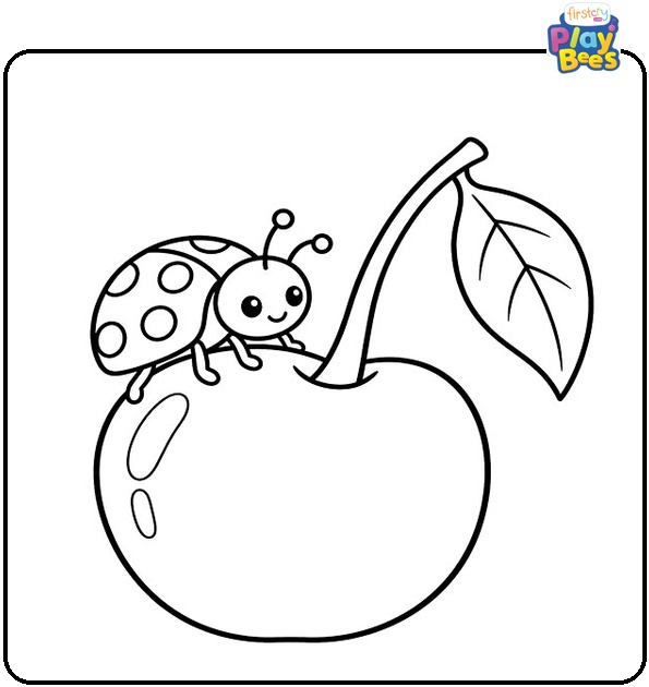 Little-Ladybug-Crawling-on-a-Cherry-Coloring-Page