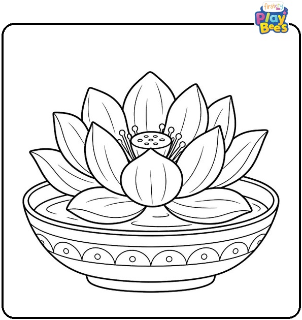 Lotus in Shallow Ceramic Bowl Coloring Page Lotus in Shallow Ceramic Bowl Coloring Page