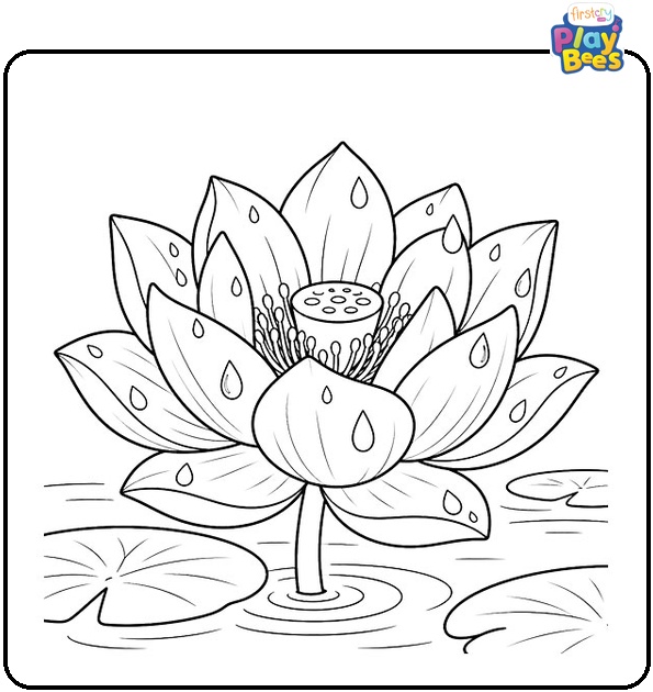 Lotus with Raindrops on Petals Coloring Page Lotus with Raindrops on Petals Coloring Page