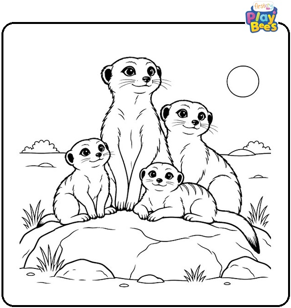 Meerkat Family Resting on a Rock Coloring Page Meerkat Family Resting on a Rock Coloring Page