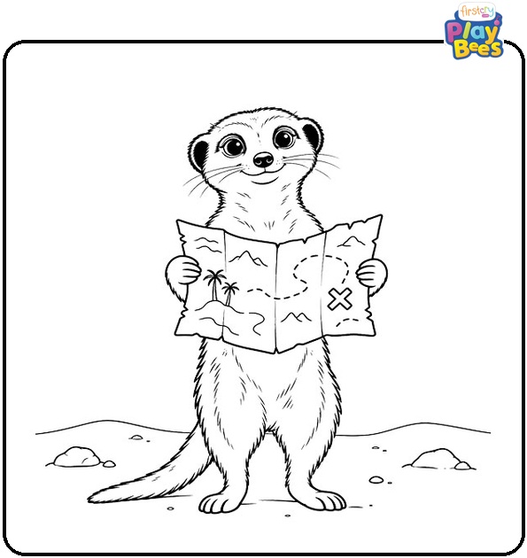 Meerkat Holding a Treasure Map Coloring Page Meerkat Holding a Treasure Map Coloring Page