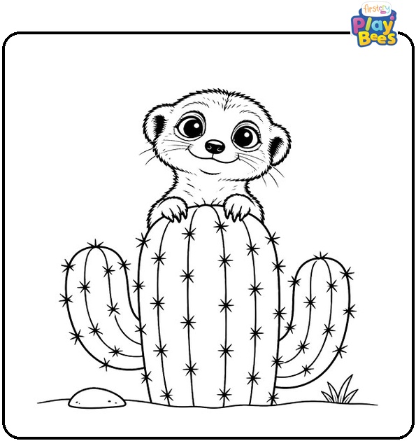 Meerkat Peeking Over a Cactus Coloring Page Meerkat Peeking Over a Cactus Coloring Page