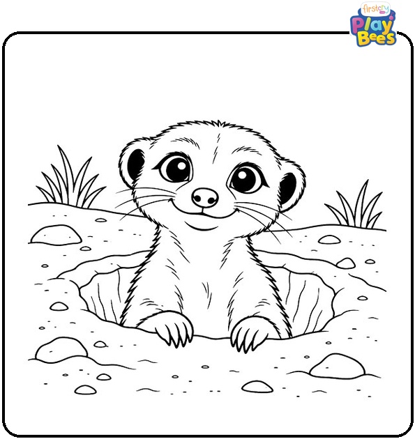 Meerkat Peeking from a Burrow Coloring Page Meerkat Peeking from a Burrow Coloring Page