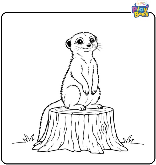 Meerkat Perched on a Tree Stump Coloring Page Meerkat Perched on a Tree Stump Coloring Page