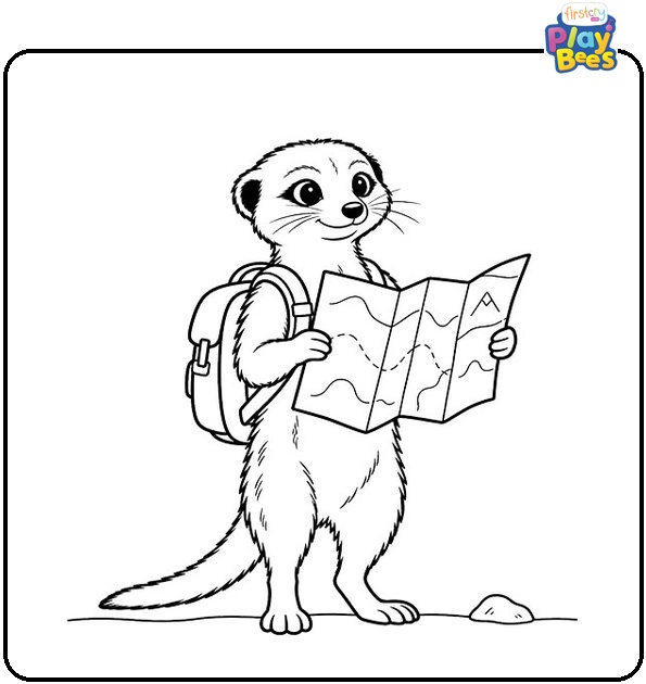 Meerkat Reading a Map with a Backpack Coloring Page Meerkat Reading a Map with a Backpack Coloring Page