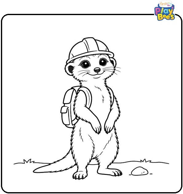 Meerkat in a Hard Hat with a Backpack Coloring Page Meerkat in a Hard Hat with a Backpack Coloring Page