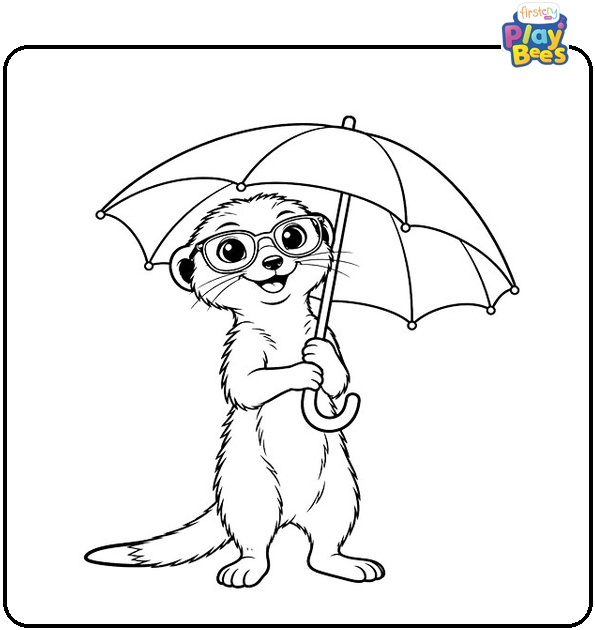 Meerkat with an Umbrella and Glasses Coloring Page Meerkat with an Umbrella and Glasses Coloring Page