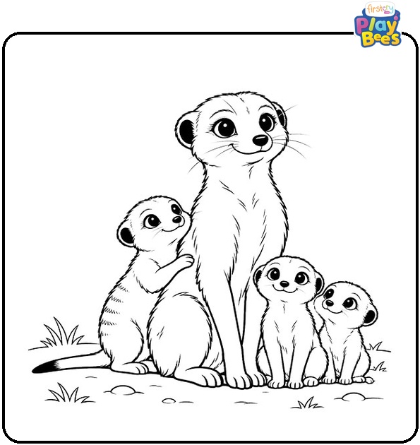 Mother Meerkat with Cute Pups Coloring Page Mother Meerkat with Cute Pups Coloring Page