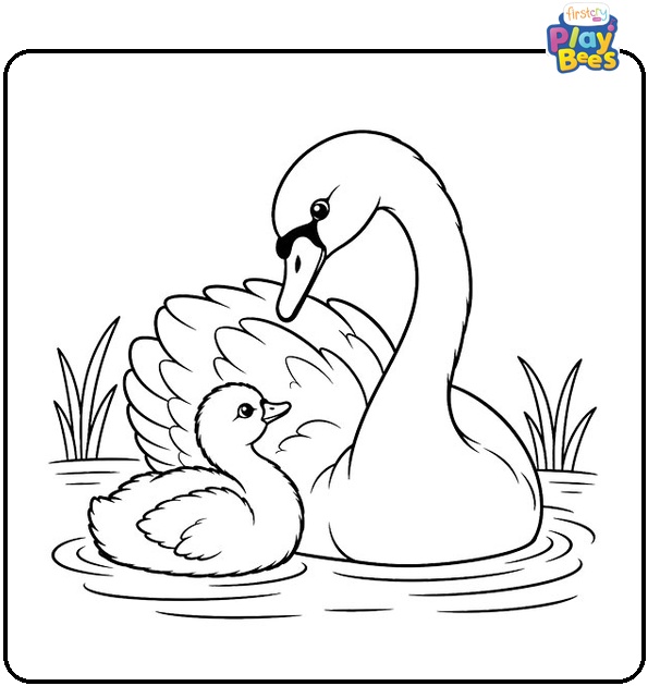 Mother-Swan-With-Her-Baby-Coloring-Page Mother-Swan-With-Her-Baby-Coloring-Page