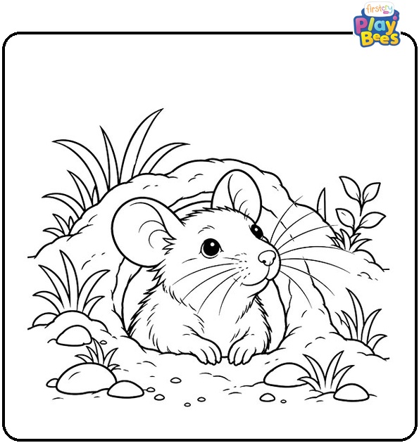 Mouse Peeking From Its Burrow Coloring Page Mouse Peeking From Its Burrow Coloring Page