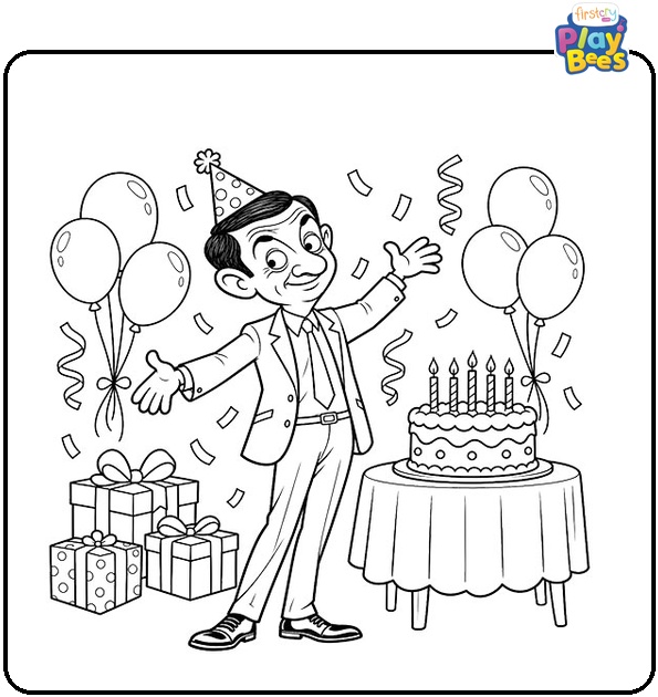 Mr.-Bean-Celebrating-His-Birthday-Coloring-Page Mr.-Bean-Celebrating-His-Birthday-Coloring-Page