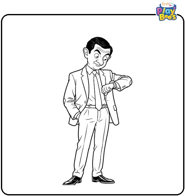 Mr.-Bean-Checking-His-Watch-Coloring-Page Mr.-Bean-Checking-His-Watch-Coloring-Page