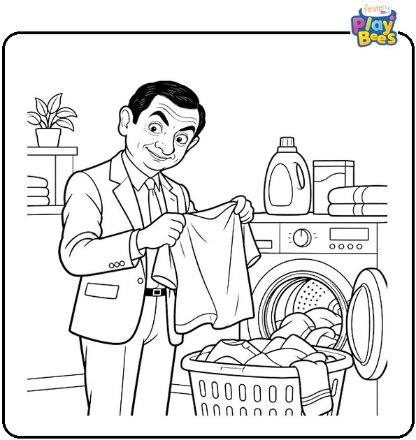 Mr.-Bean-Doing-Laundry-Coloring-Page Mr.-Bean-Doing-Laundry-Coloring-Page