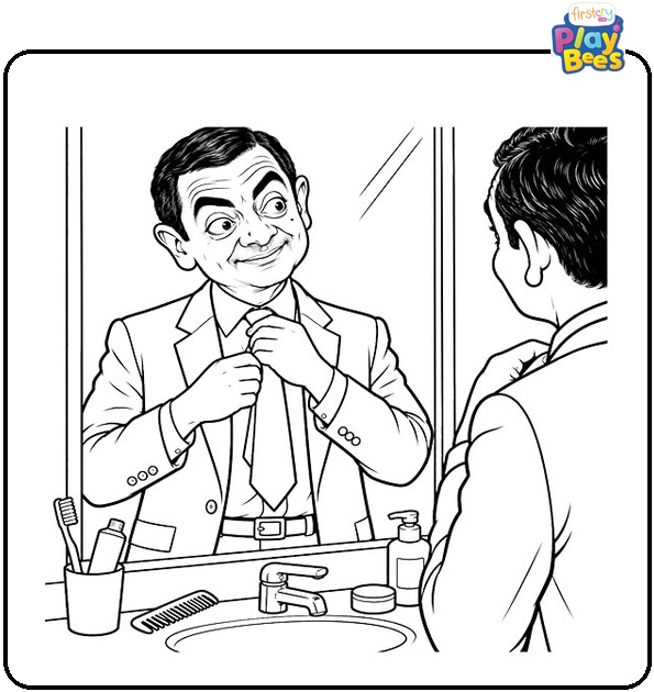 Mr.-Bean-Getting-Ready-in-Front-of-a-Mirror-Coloring-Page Mr.-Bean-Getting-Ready-in-Front-of-a-Mirror-Coloring-Page
