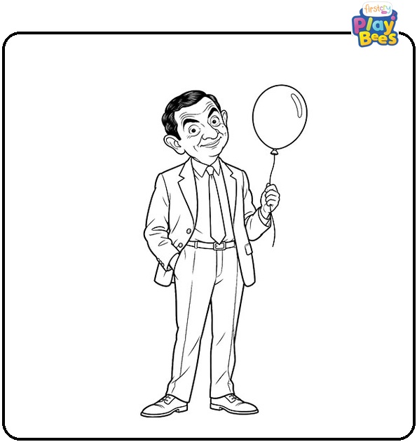 Mr.-Bean-Holding-a-Balloon-Coloring-Page Mr.-Bean-Holding-a-Balloon-Coloring-Page