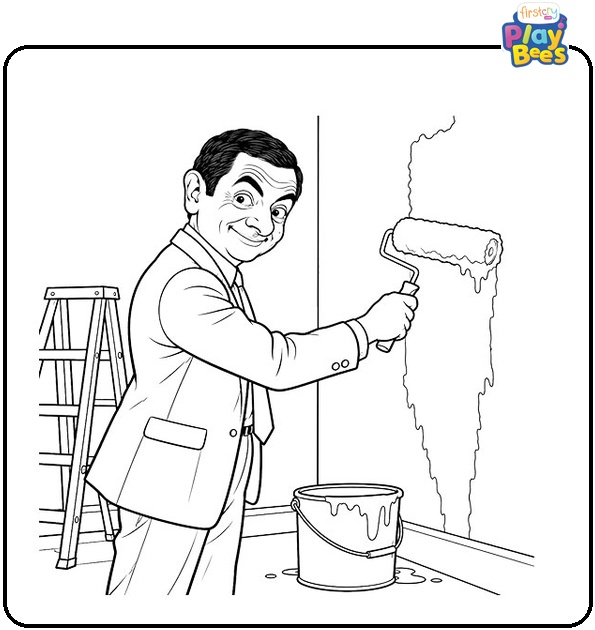 Mr.-Bean-Painting-a-Wall-Coloring-Page Mr.-Bean-Painting-a-Wall-Coloring-Page