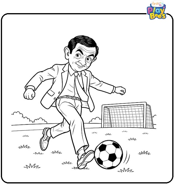 Mr.-Bean-Playing-Football-Coloring-Page Mr.-Bean-Playing-Football-Coloring-Page