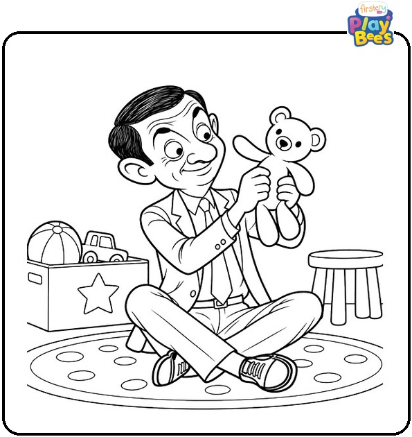 Mr.-Bean-Playing-With-Teddy-Coloring-Page Mr.-Bean-Playing-With-Teddy-Coloring-Page
