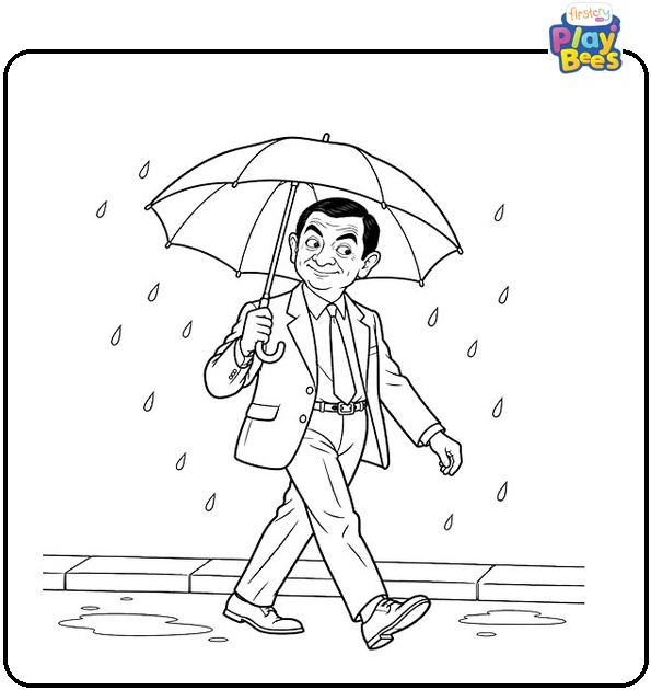 Mr.-Bean-Walking-With-an-Umbrella-Coloring-Page Mr.-Bean-Walking-With-an-Umbrella-Coloring-Page
