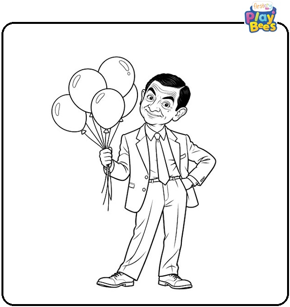 Mr.-Bean-With-Balloons-Coloring-Page Mr.-Bean-With-Balloons-Coloring-Page