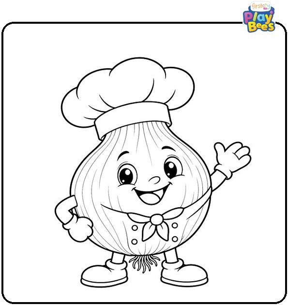 Onion Chef in a Hat Coloring Page Onion Chef in a Hat Coloring Page