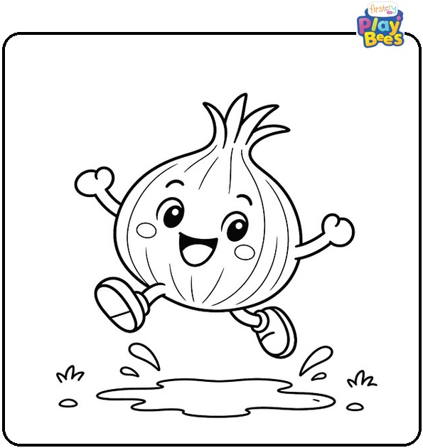 Onion Jumping Over a Puddle Coloring Page Onion Jumping Over a Puddle Coloring Page