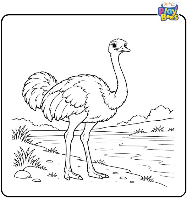 Ostrich-by-the-River-Coloring-Page
