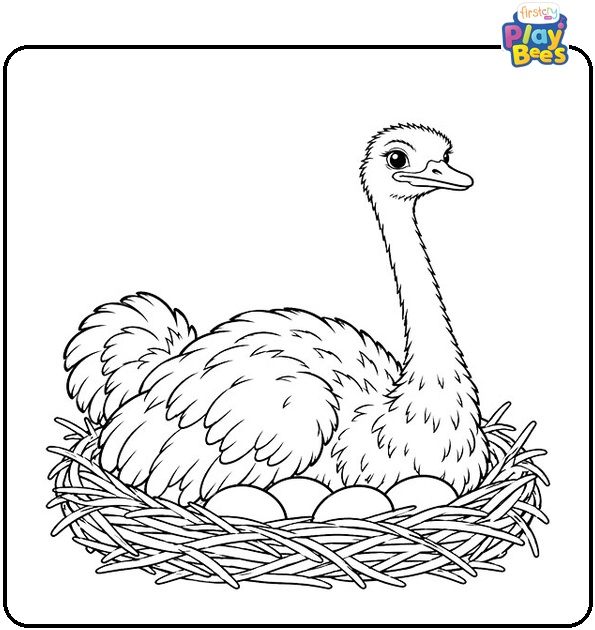 Ostrich-in-a-Nest-Coloring-Page