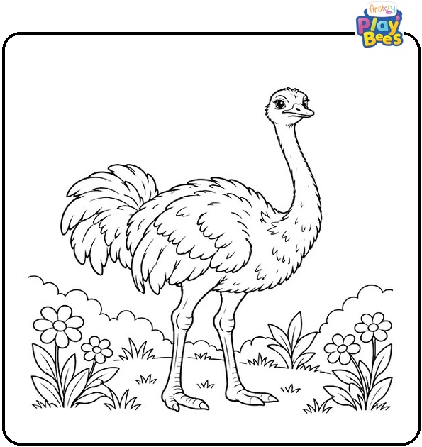 Ostrich-in-the-Garden-Coloring-Page Ostrich-in-the-Garden-Coloring-Page