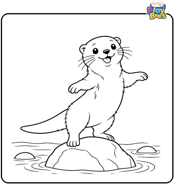 Otter-Balancing-on-a-Rock-Coloring-Page Otter-Balancing-on-a-Rock-Coloring-Page