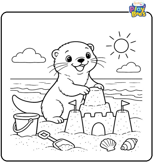 Otter-Building-a-Sandcastle-on-the-Beach-Coloring-Page Otter-Building-a-Sandcastle-on-the-Beach-Coloring-Page