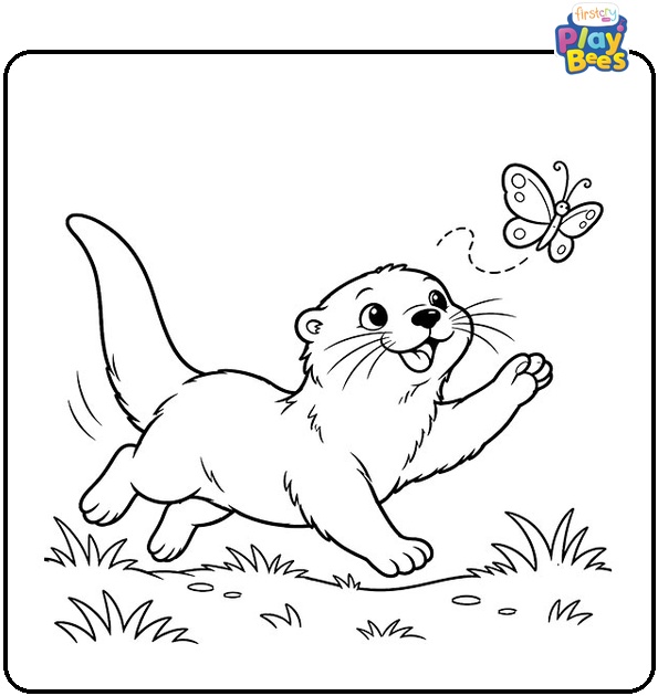 Otter-Chasing-a-Flying-Butterfly-Coloring-Page Otter-Chasing-a-Flying-Butterfly-Coloring-Page