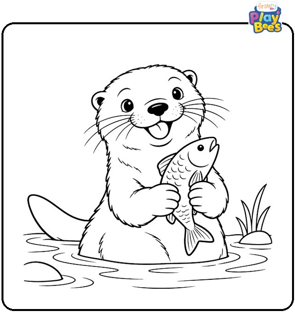 Otter-Holding-a-Fish-Coloring-Page Otter-Holding-a-Fish-Coloring-Page