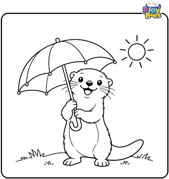 Otter-Holding-an-Umbrella-on-a-Sunny-Day-Coloring-Page Otter-Holding-an-Umbrella-on-a-Sunny-Day-Coloring-Page