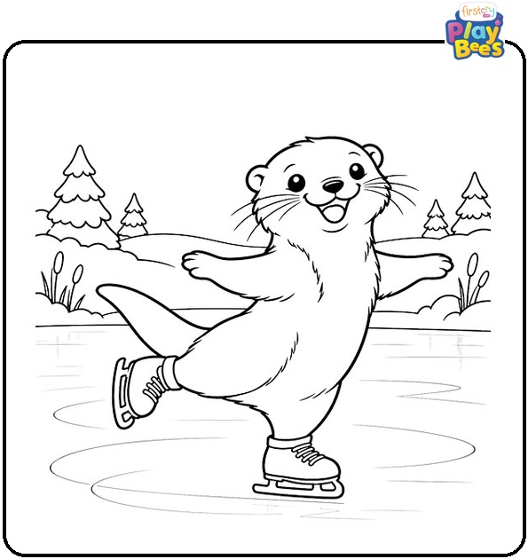Otter-Ice-Skating-on-a-Frozen-Pond-Coloring-Page Otter-Ice-Skating-on-a-Frozen-Pond-Coloring-Page