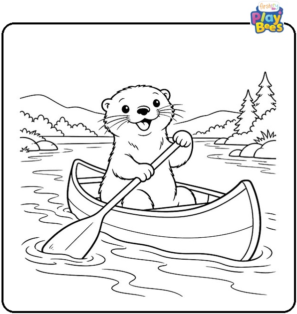 Otter-Paddling-a-Canoe-along-the-River-Coloring-Page Otter-Paddling-a-Canoe-along-the-River-Coloring-Page