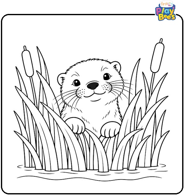 Otter-Peeking-out-from-a-Bed-of-Reeds-Coloring-Page Otter-Peeking-out-from-a-Bed-of-Reeds-Coloring-Page
