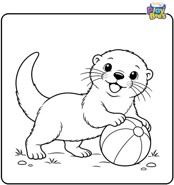 Otter-Playing-Ball-Coloring-Page Otter-Playing-Ball-Coloring-Page