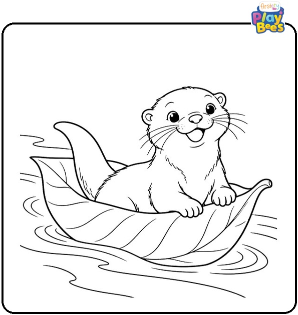 Otter-Riding-a-Leaf-down-a-Stream-Coloring-Page Otter-Riding-a-Leaf-down-a-Stream-Coloring-Page