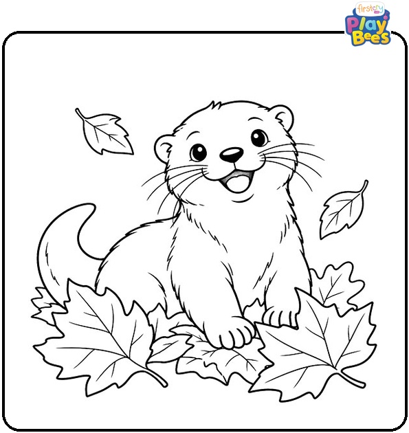 Otter-in-Autumn-Leaves-Coloring-Page Otter-in-Autumn-Leaves-Coloring-Page